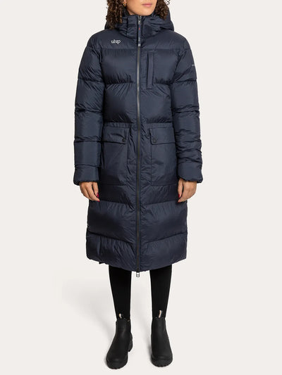 Uhip Arctic Puffer Coat in Eclipse colour - women's long insulated winter coat front view for horse riding, dog walking and outdoor winter wear.