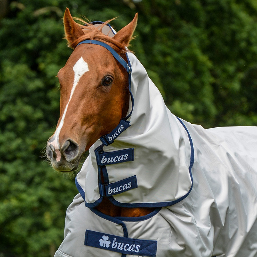 Bucas Sun Shower Turnout Neck fitted to compatible Bucas rug, providing full neck coverage and sun protection