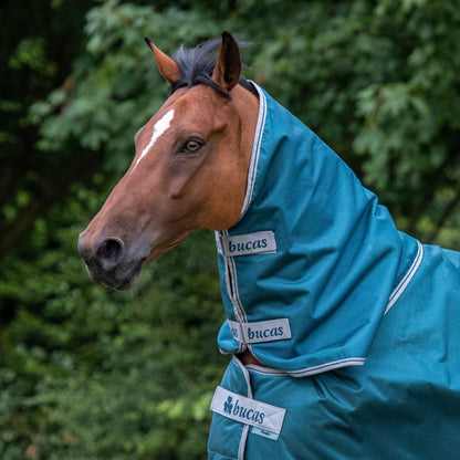Close-up of Bucas Atlantic Turnout Combi-Neck showing high neck design and fastenings.”
Description: Focuses on the neck cover detailing — useful for showing construction and attachment points.