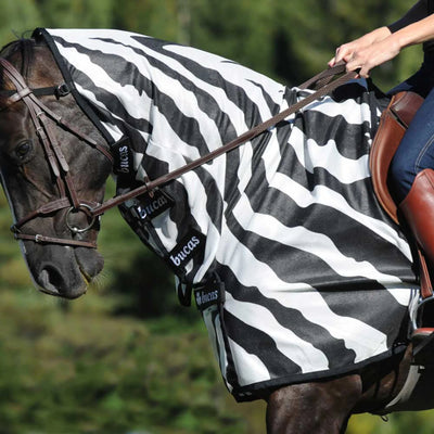 Bucas Buzz-Off Riding Rug Zebra with fly-repellent zebra pattern and detachable neckpiece