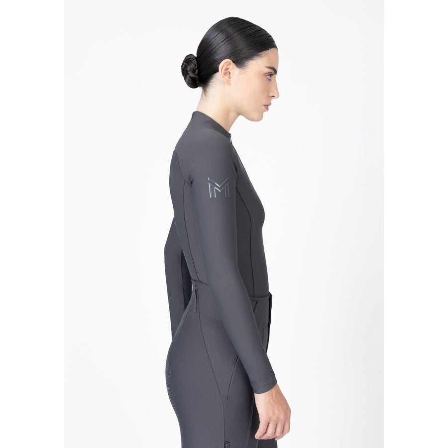  Profile View Women’s grey equestrian performance base layer profile view slim fit